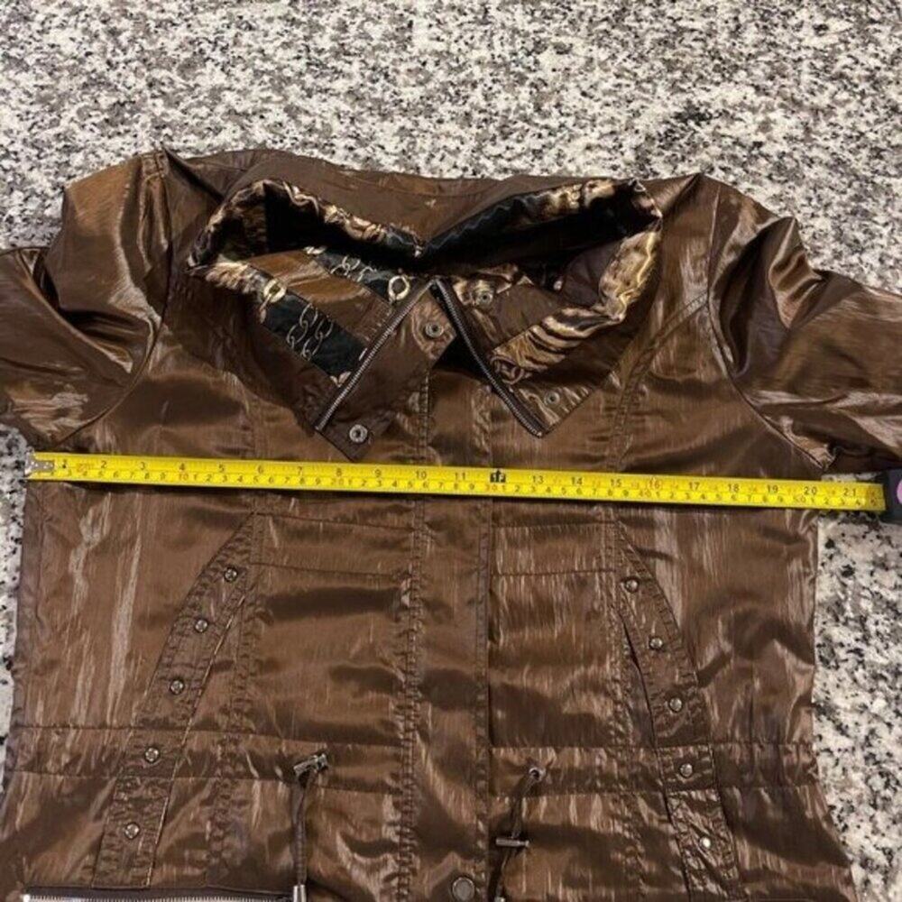 Vintage Y2K Women Metallic Brown Safari Utility Jacket Animal Print Lined M - Picture 8 of 16